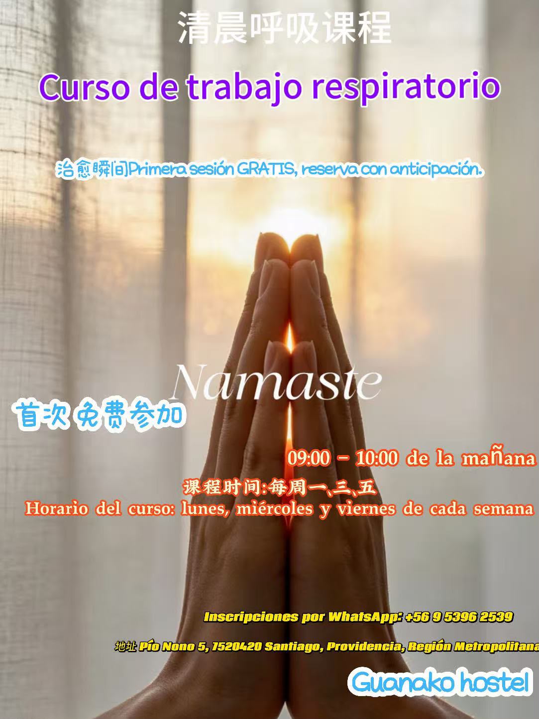 Afiche del curso de trabajo respiratorio de Minmay Yoga