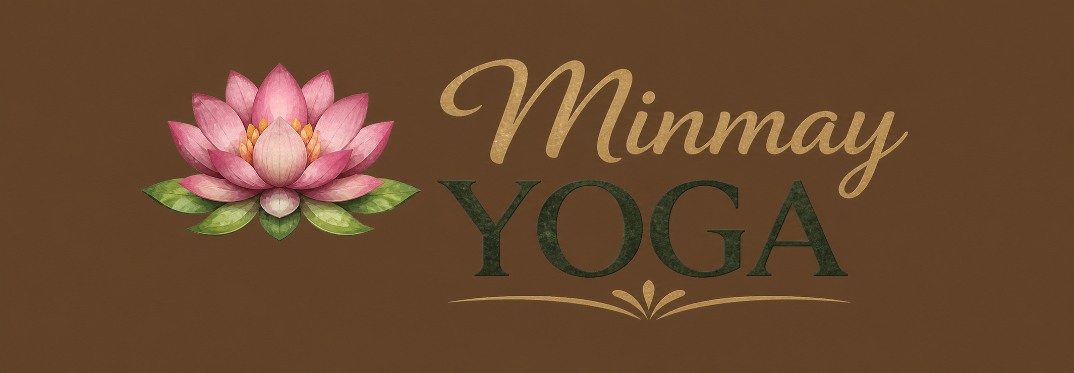 Logo de Minmay Yoga con loto sobre fondo café