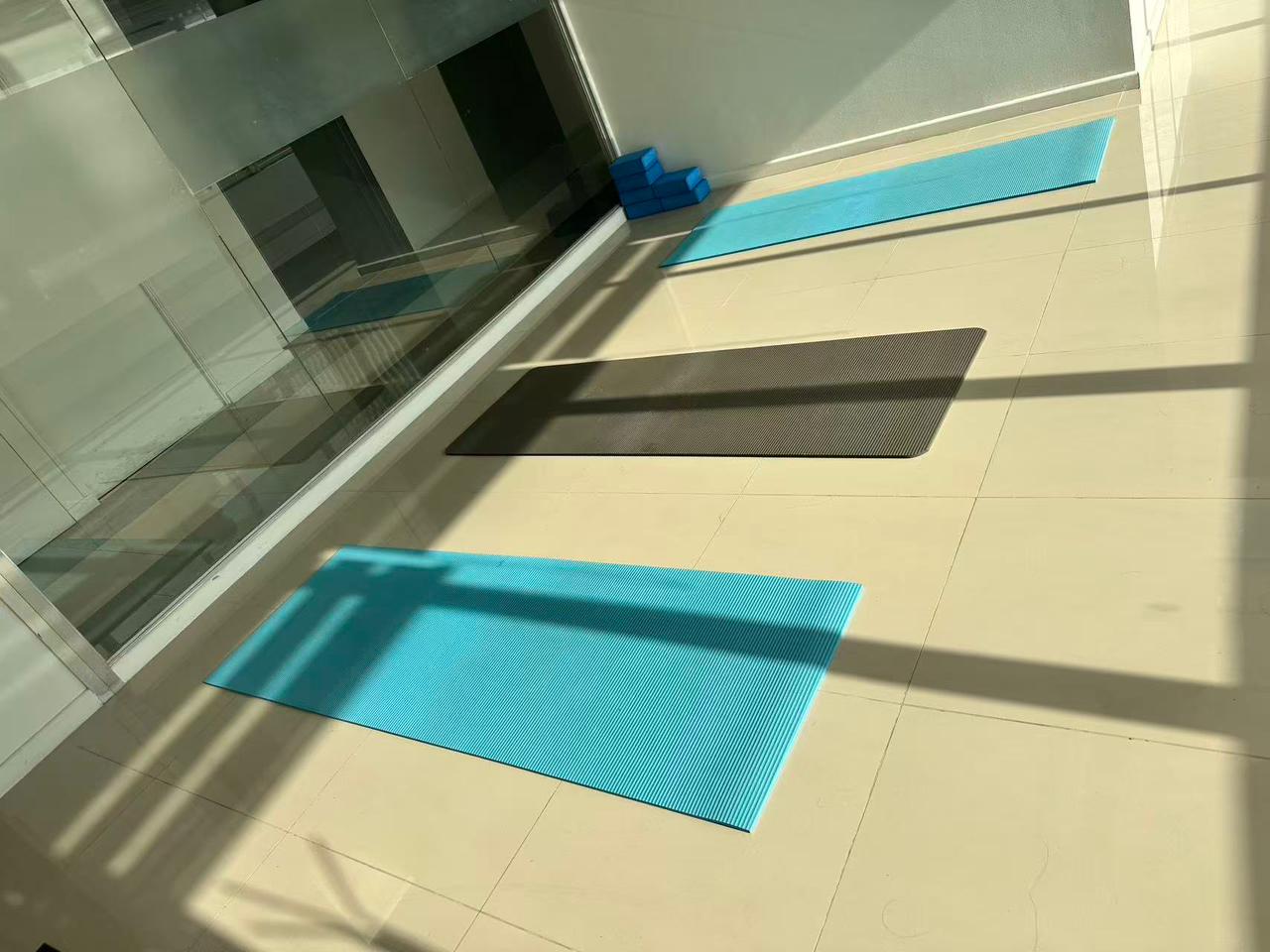 Mats preparados en el estudio Minmay Yoga